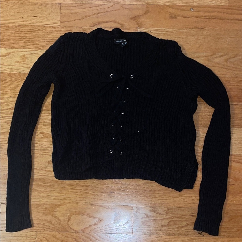 Kendall & Kylie Black Lace-Up Long Sleeve Top